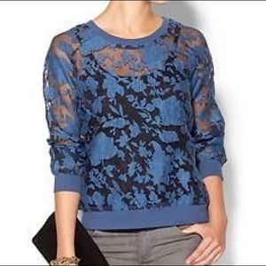 Sheer Lace Appliqué Pullover Sweater